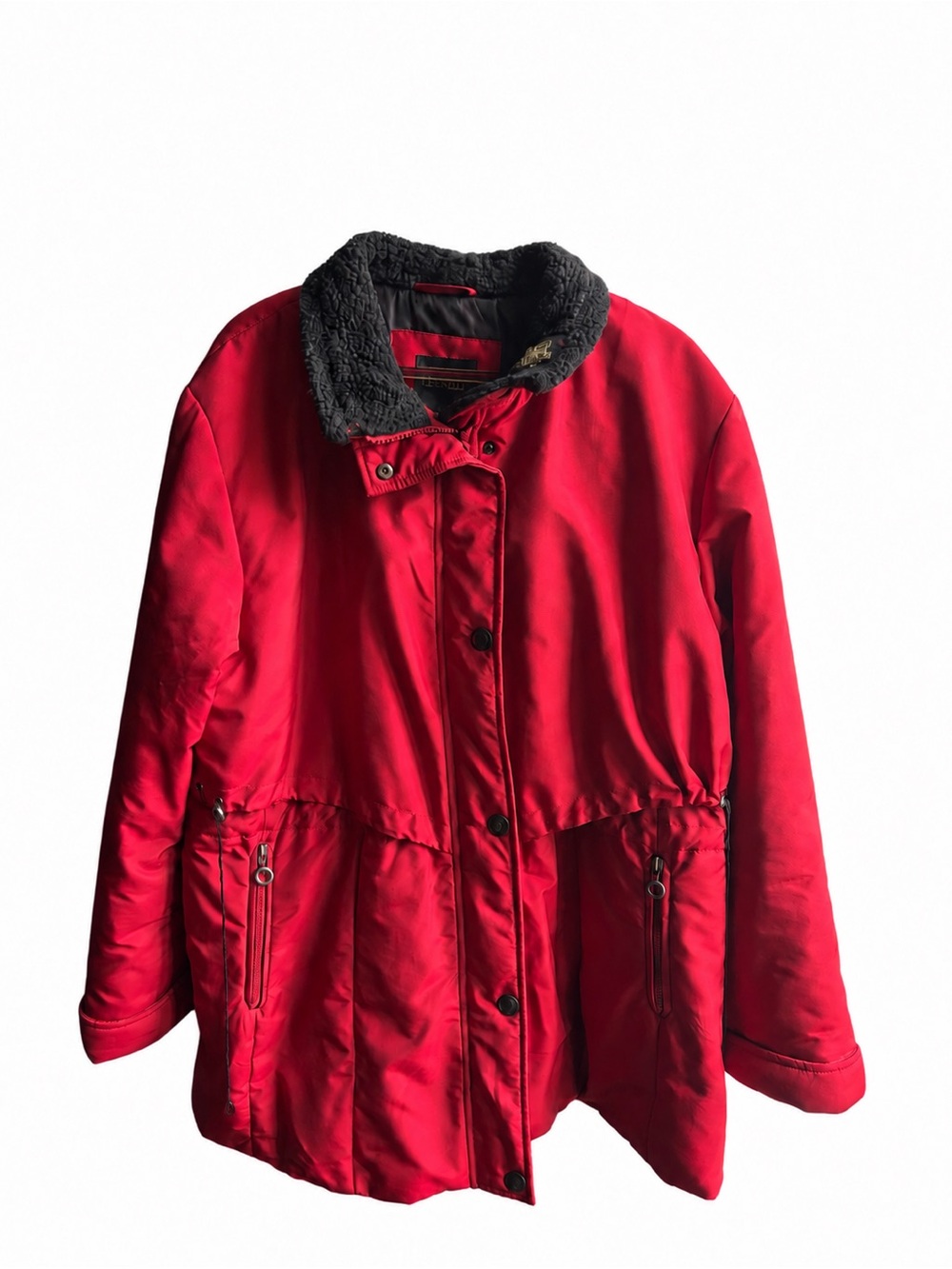 Children's Red Puffer Jacket with Cozy Dark Gray Faux Shearling Collar